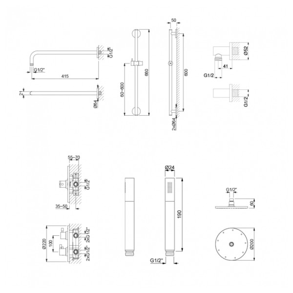 Pack douche encastrée complet LOOP inox brossé