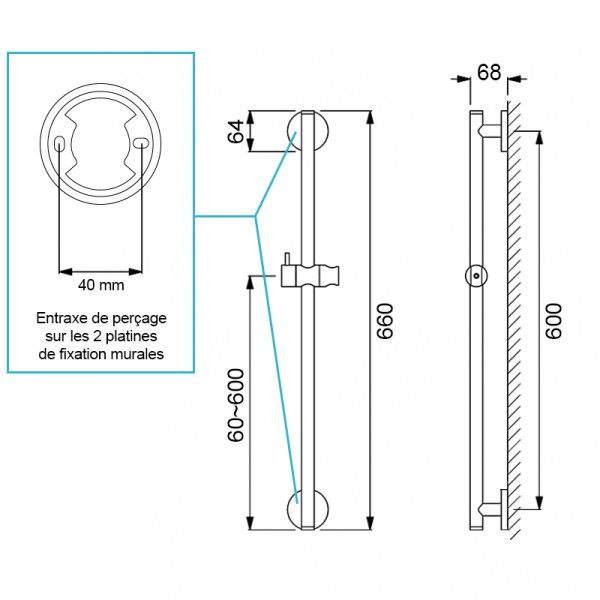 Barre de douche inox brossé