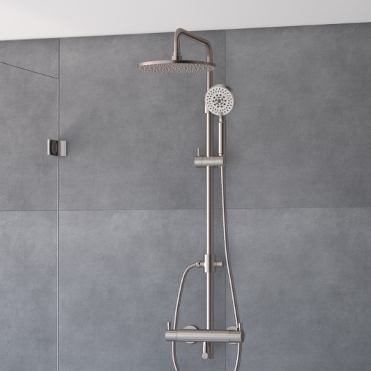Colonne douche thermostatique inox brossé avec douchette