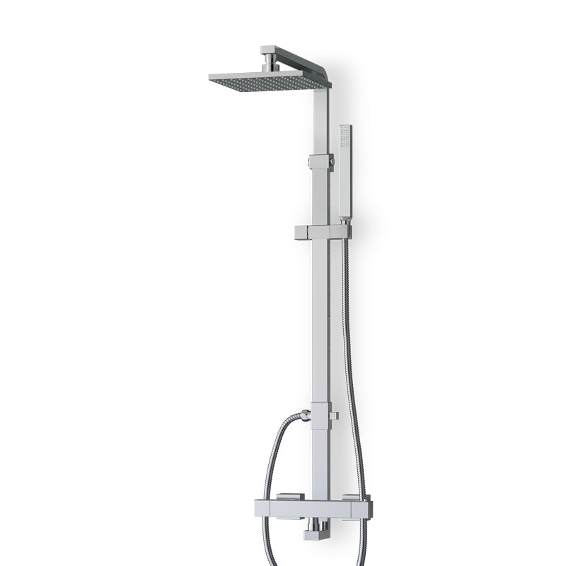 Colonne douche thermostatique chromée KUBIK avec douchette Colonne douche thermostatique chromée KUBIK avec douchette
