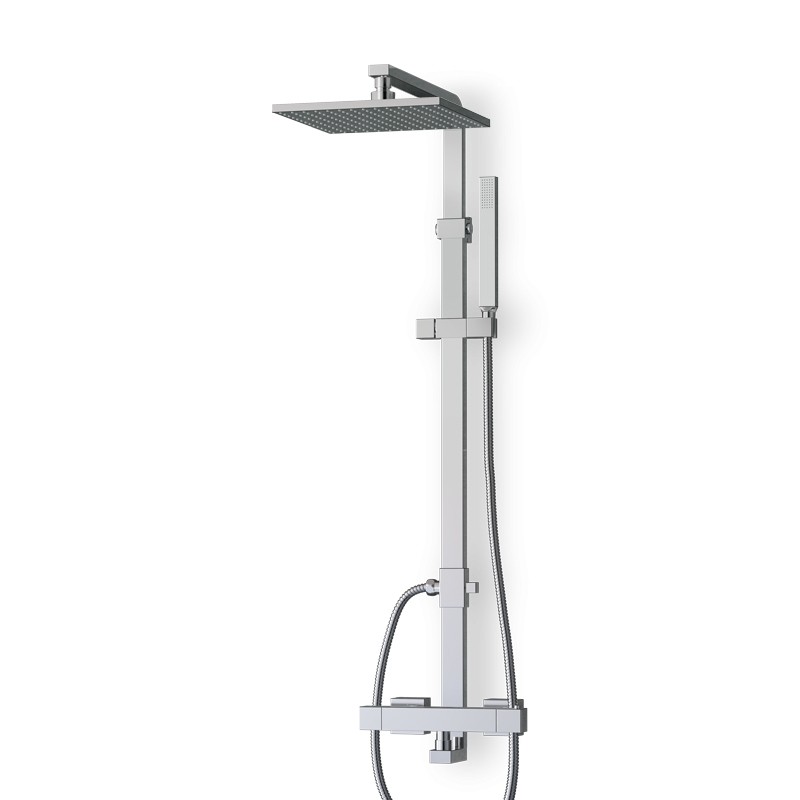 Colonne douche thermostatique chromée KUBIK avec douchette Colonne douche thermostatique chromée KUBIK avec douchette