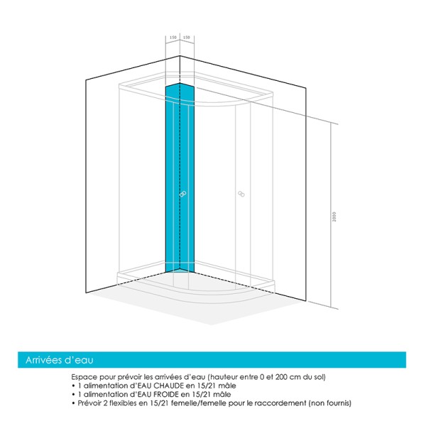 Cabine de douche 120 cm d'angle SILVER 120 Blanc asymétrique