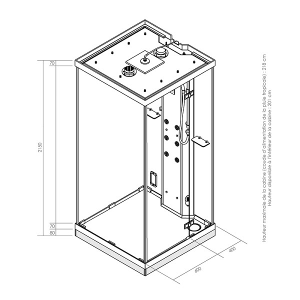 Cabine hammam 100 x 100 URBAN DROITE B2 toutes options