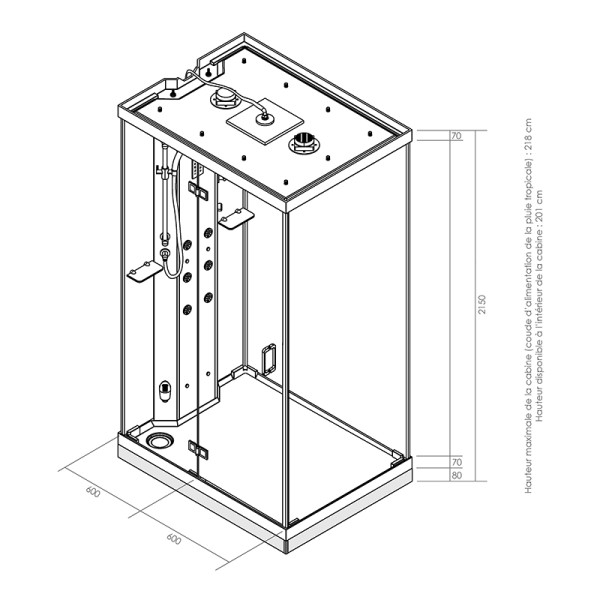 Cabine hammam 120 x 90 URBAN GAUCHE N1 toutes options