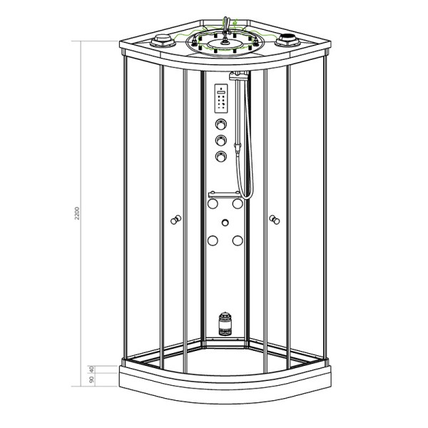 Cabine hammam 80 x 80 SILVER Blanc quart de rond