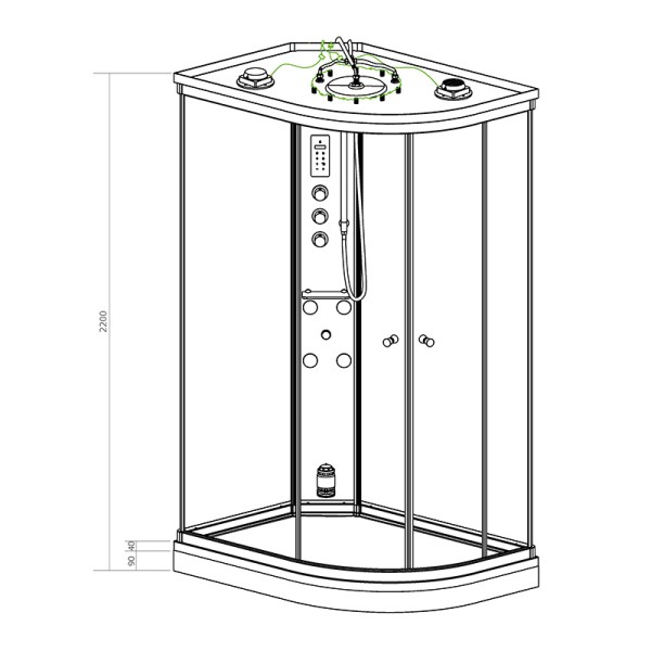 Cabine douche hammam 120 x 90 SILVER Blanc asymétrique