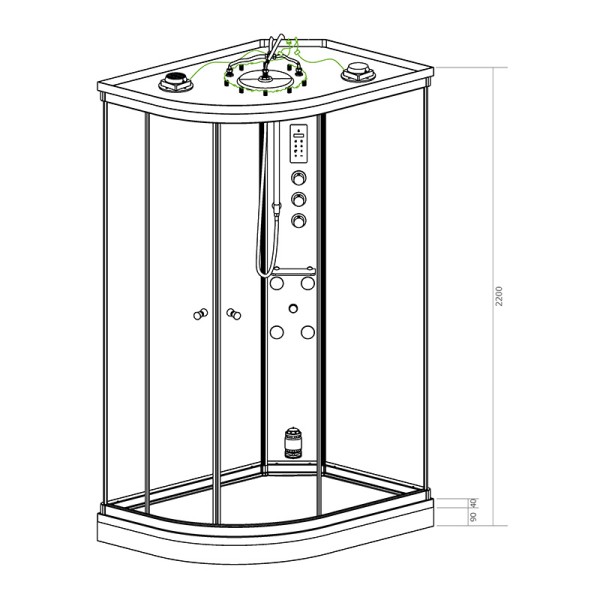 Cabine douche hammam 120 x 90 SILVER Blanc asymétrique