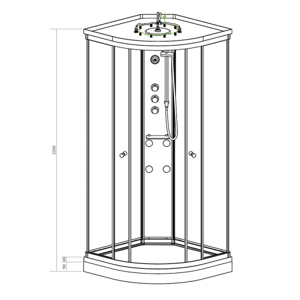 Cabine de douche hydromassage 80x80 SILVER Blanc 1/4 de rond