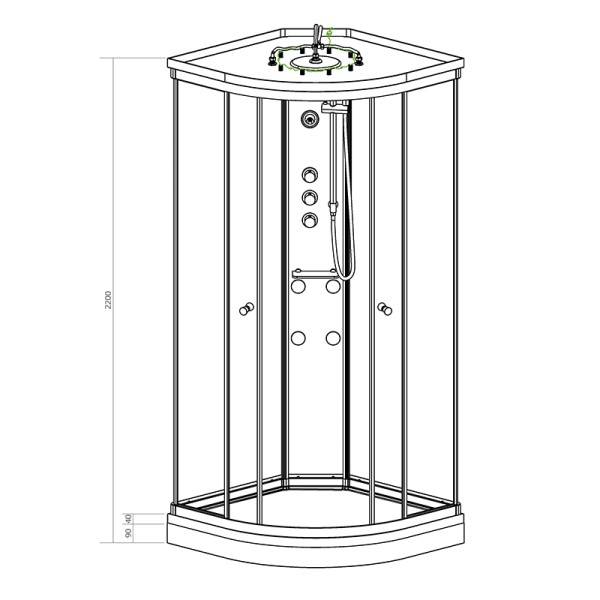 Cabine de douche hydromassage 90x90 SILVER Noir 1/4 de rond