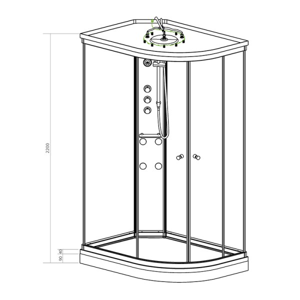 Cabine douche hydromassage 120x90 SILVER Blanc asymétrique