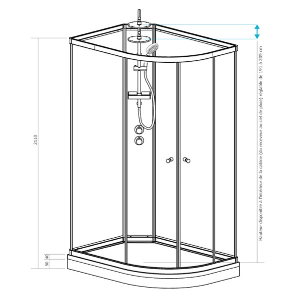 Cabine de douche 70 cm d'angle SILVER 70 Blanc asymétrique