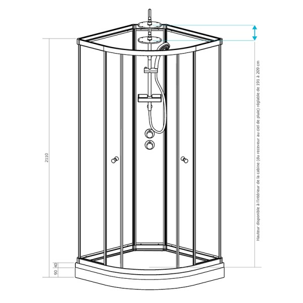 Cabine de douche 80 cm d'angle SILVER 80 Blanc quart de rond