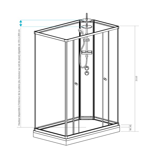 Cabine de douche 140 cm SILVER 140 Blanc rectangulaire