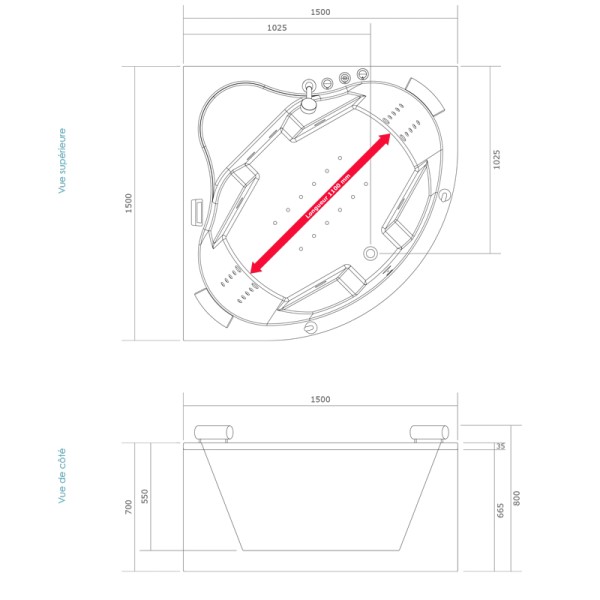 Baignoire balnéo d'angle 150 cm NEVIA 150 IDYNAMIC