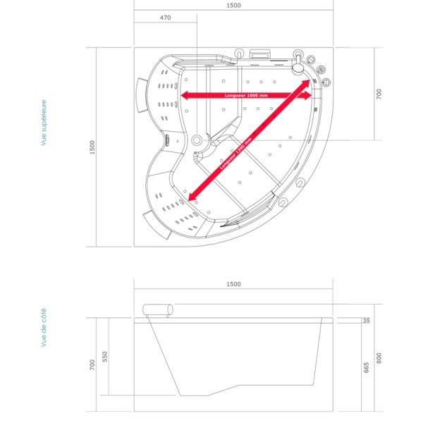 Baignoire balnéo d'angle 150 cm AQUA GAUCHE IPOWER