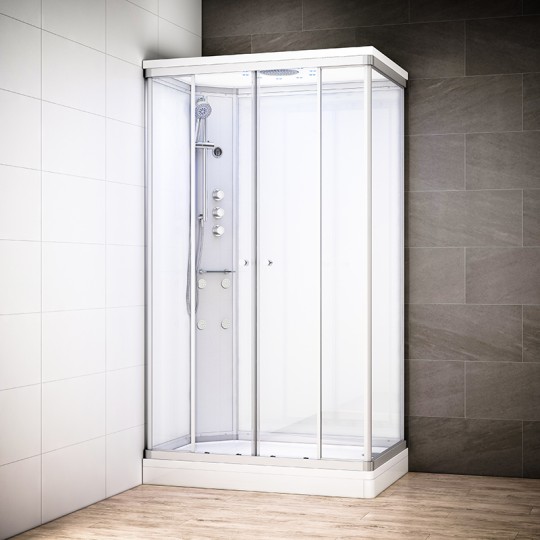 Cabine douche hydromassage SILVER rectangulaire | Version gauche avec vitres blanches