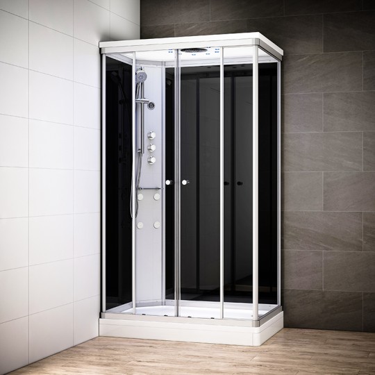 Cabine douche hydromassage SILVER rectangulaire | Version droite avec vitres noires