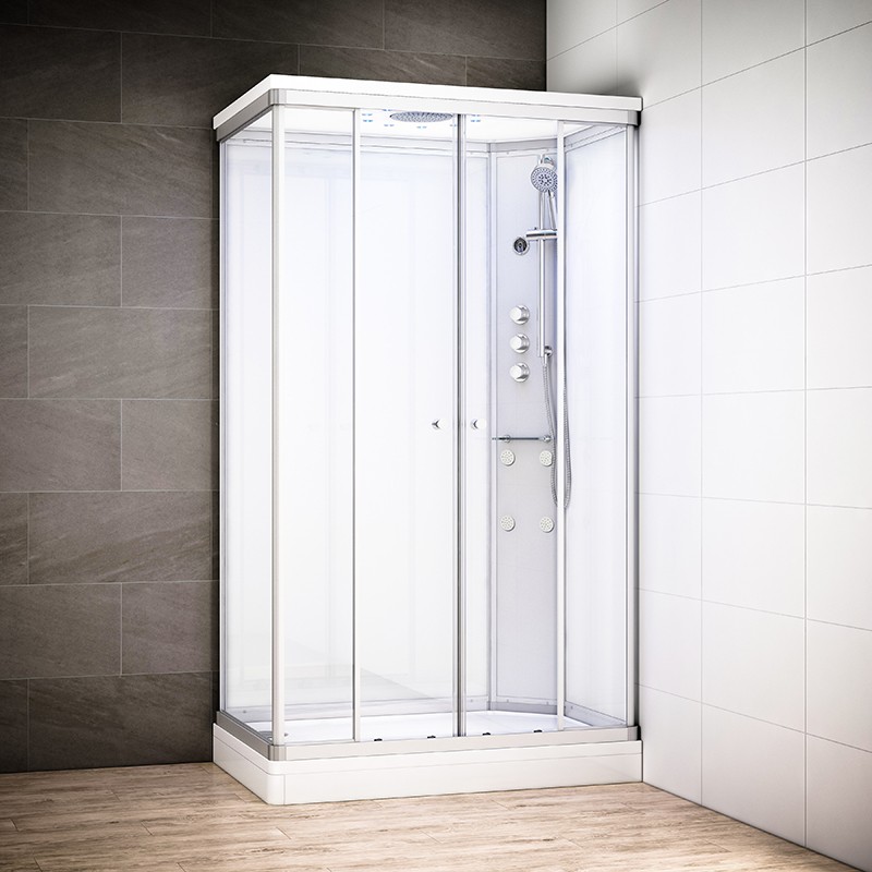 Cabine douche hydromassage SILVER rectangulaire | Version droite avec vitres blanches Cabine douche hydromassage SILVER rectangulaire | Version droite avec vitres blanches