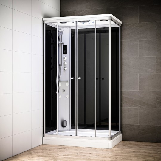 Cabine douche hammam SILVER rectangulaire | Version gauche avec vitres noires