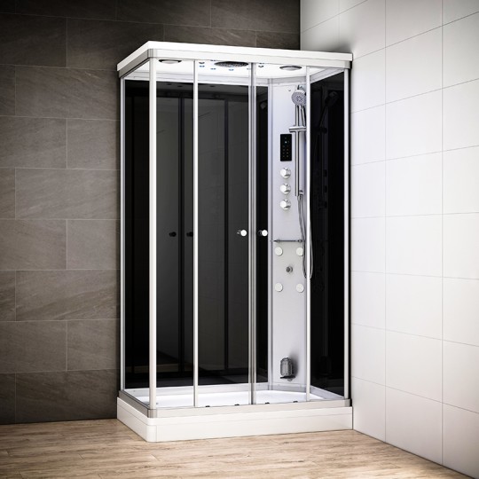Cabine douche hammam SILVER rectangulaire | Version droite avec vitres noires