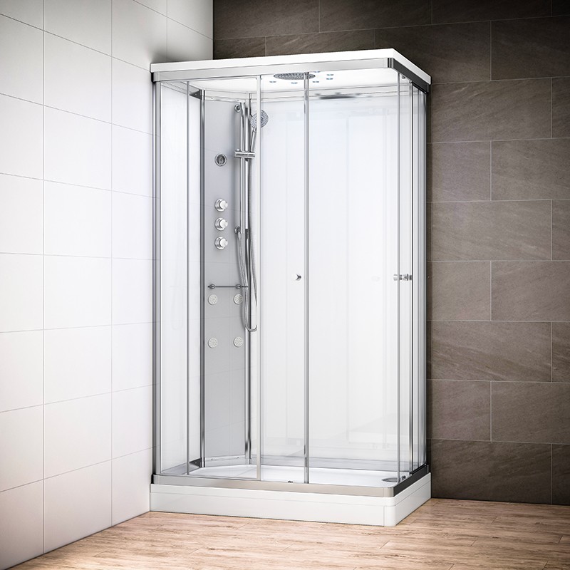 Cabine douche hydromassage SILVER rectangulaire avec accès en angle | Version gauche avec vitres blanches