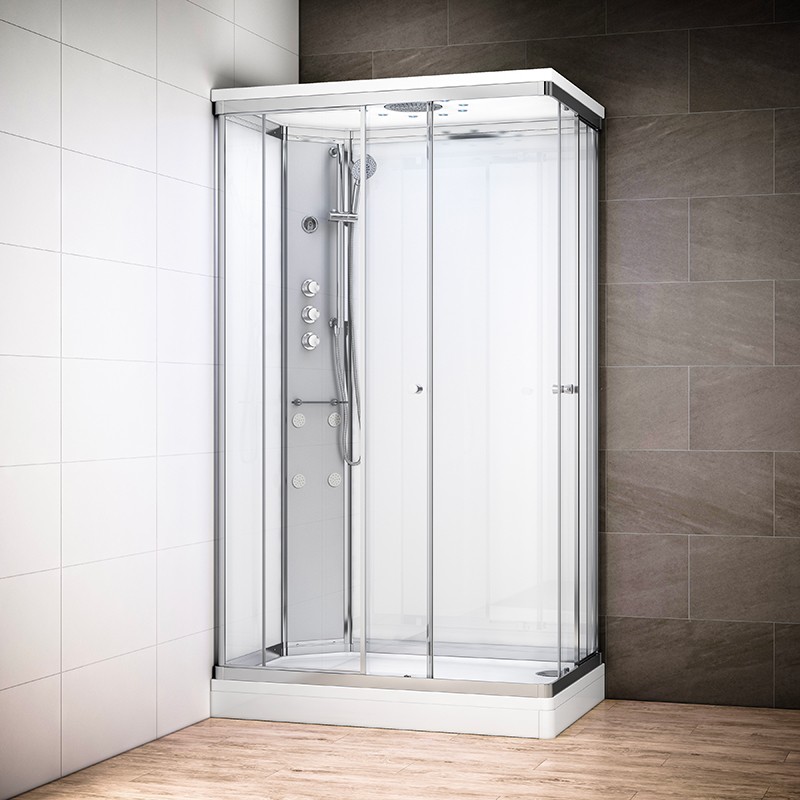 Cabine douche hydromassage SILVER rectangulaire avec accès en angle | Version gauche avec vitres blanches Cabine douche hydromassage SILVER rectangulaire avec accès en angle | Version gauche avec vitres blanches
