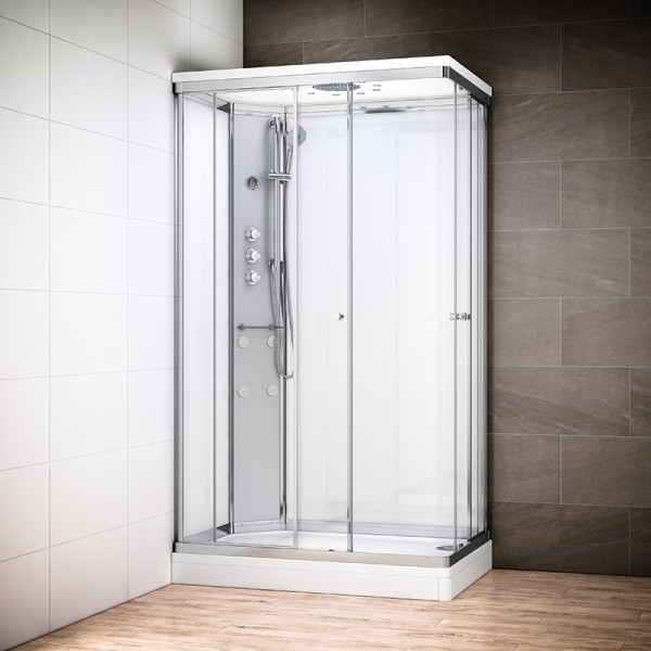 Cabine douche hydro 120x80 SILVER Blanc rectangulaire accès angle