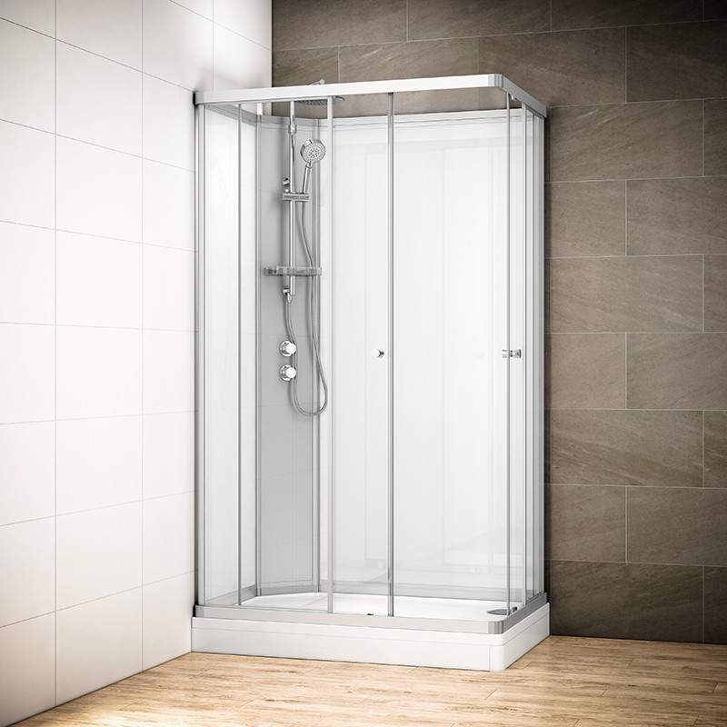 Cabine douche intégrale SILVER rectangulaire avec accès en angle | Version gauche avec vitres blanches