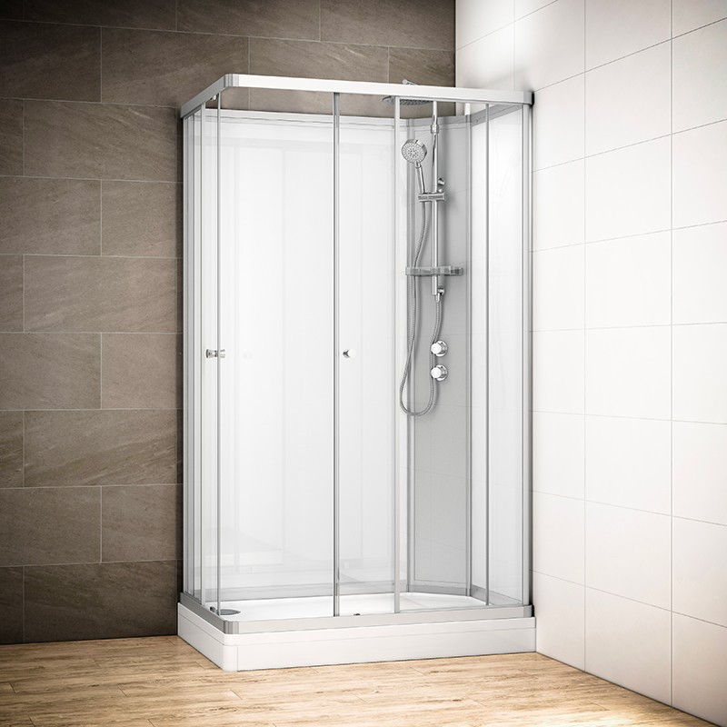 Cabine douche intégrale SILVER rectangulaire avec accès en angle | Version droite avec vitres blanches Cabine douche intégrale SILVER rectangulaire avec accès en angle | Version droite avec vitres blanches