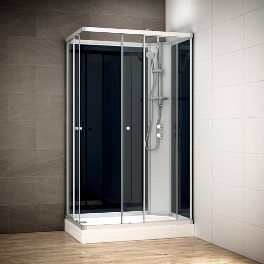 Cabine de douche rectangulaire 120x80 cm SILVER 120 Noir accès angle
