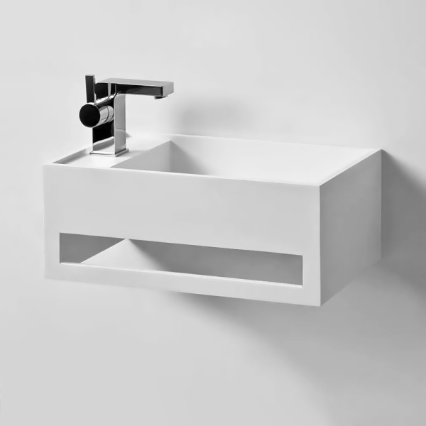 Meuble lave-mains pour wc noir avec vasque contemporaine en solid stone et  mitigeur