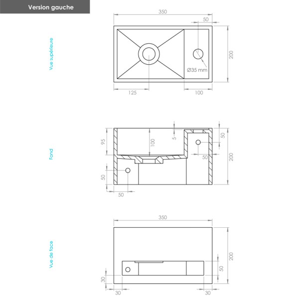 Lave-mains suspendu en Solid Surface EASY 35 x 20 x 20(h) cm