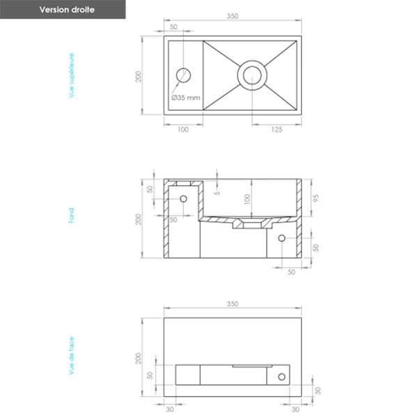 Lave-mains suspendu en Solid Surface EASY 35 x 20 x 20(h) cm