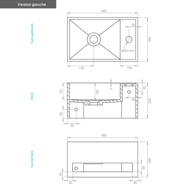 Lave-mains suspendu en Solid Surface EASY 40 x 25 x 20(h) cm