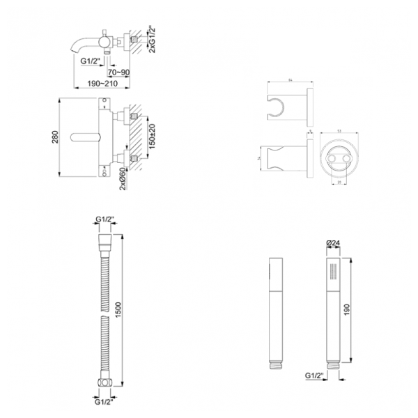 Pack bain/douche thermostatique LOOP inox brossé