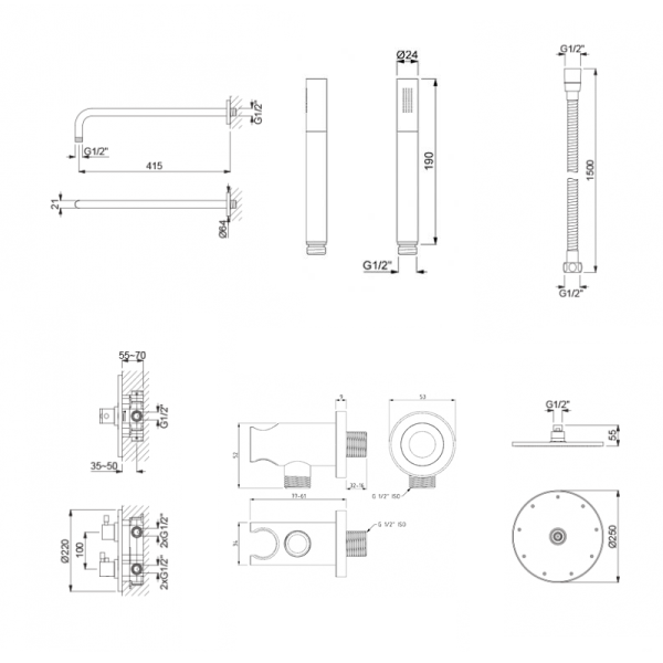 Pack douche encastrée complet LOOP inox brossé