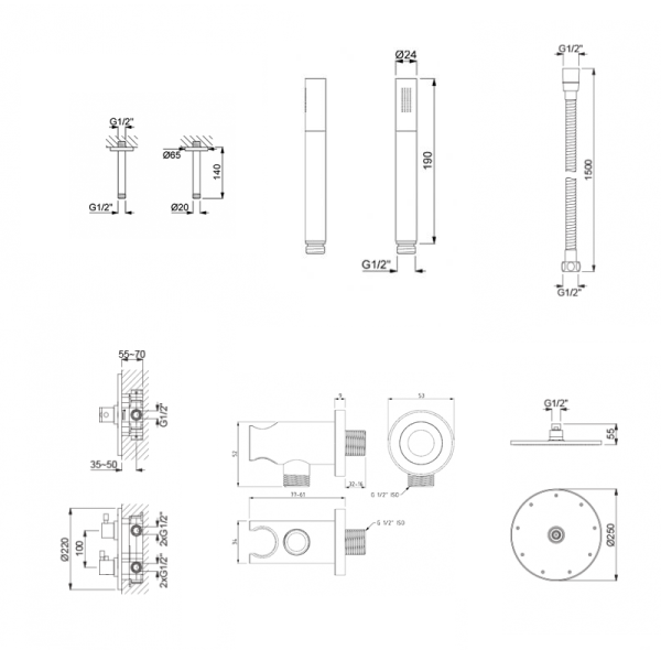 Pack douche encastrée complet LOOP inox brossé