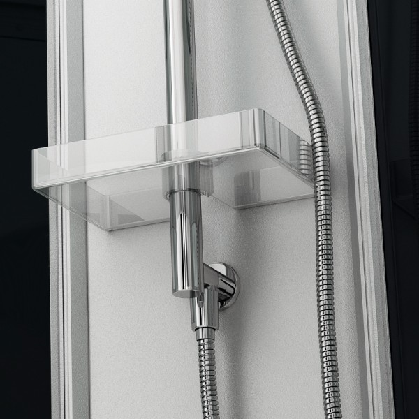 Tablette de rangement et flexible douchette en inox avec système anti-torsion