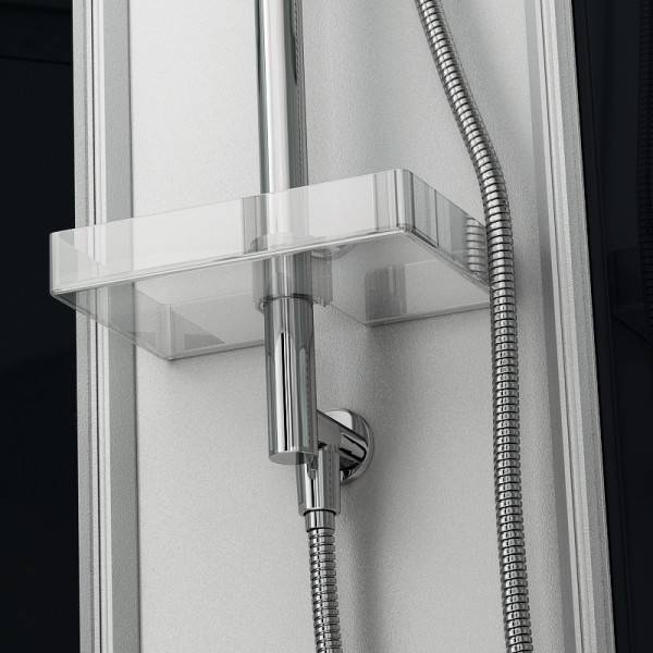 Tablette de rangement et flexible douchette en inox avec système anti-torsion