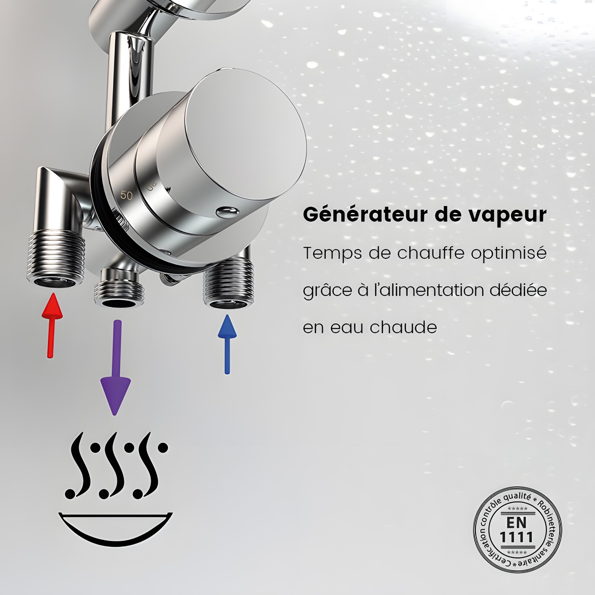 Générateur de vapeur 3000W avec alimentation dédiée en eau chaude pour un temps de chauffe optimal