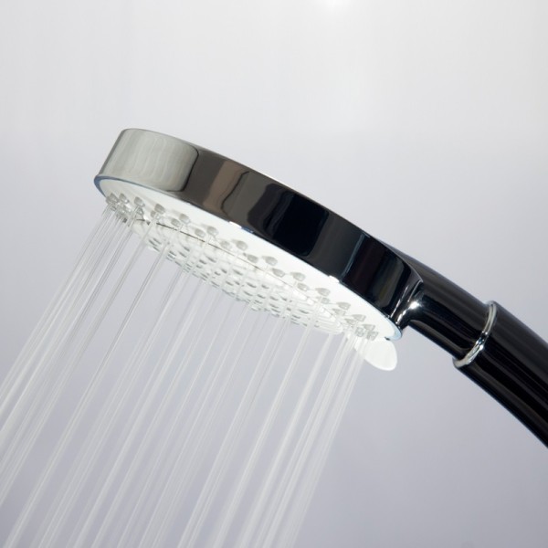 Douchette multifonctions en ABS chromé et flexible inox double agraffage