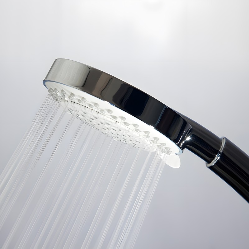 Douchette multifonctions en ABS chromé et flexible inox double agraffage