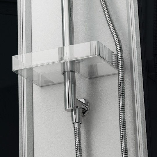 Tablette de rangement et flexible douchette en inox avec système anti-torsion
