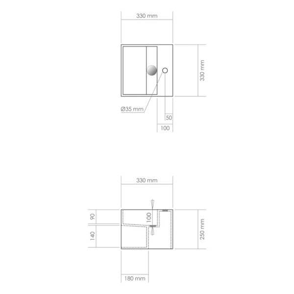 Vasque murale en Solid Surface KUBE 33 x 33 x 25(h) cm