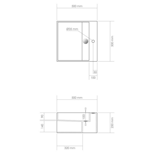 Vasque murale en Solid Surface KUBE 50 x 50 x 25(h) cm