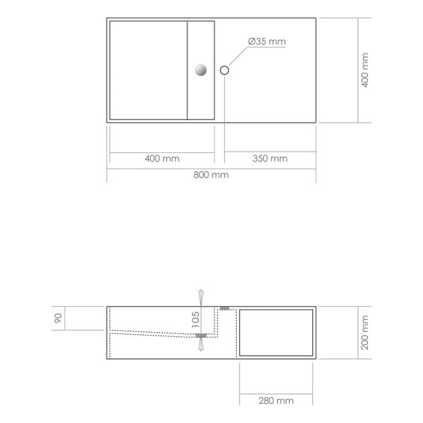 Vasque murale en Solid Surface KUBE 80 x 40 x 20(h) cm