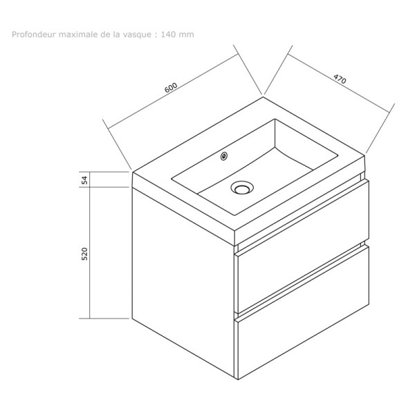 Meuble de salle de bain 60 cm CITY Finition gris