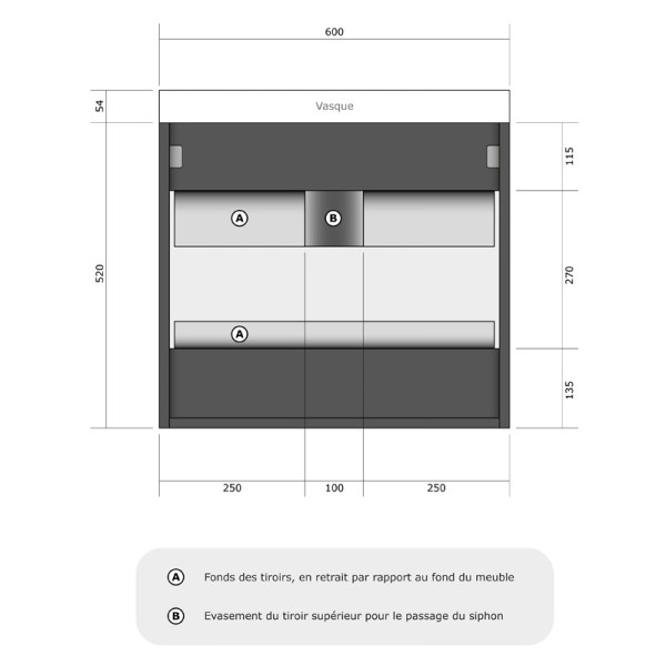 Meuble de salle de bain 60 cm CITY Finition gris