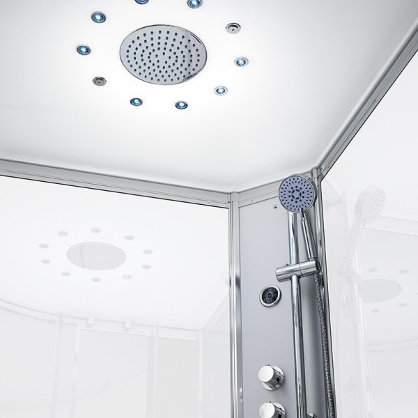 Cabine de douche hydromassage 90x90 SILVER Blanc 1/4 de rond