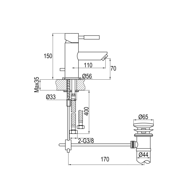 Robinet mitigeur avec vidange et bonde pour lavabo Collection LOOP